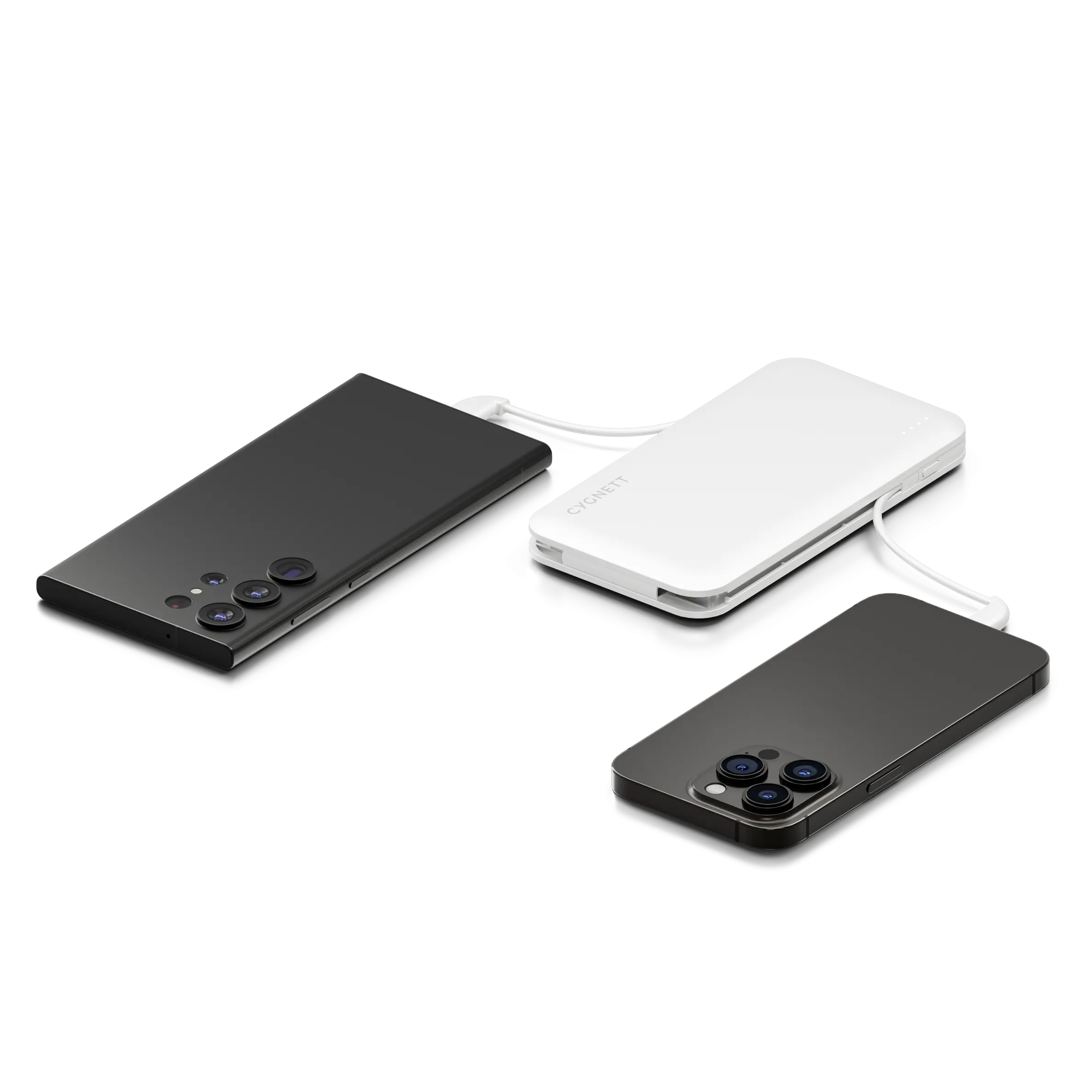 10,000 mAh Power Bank With Integrated Charging Cables - White