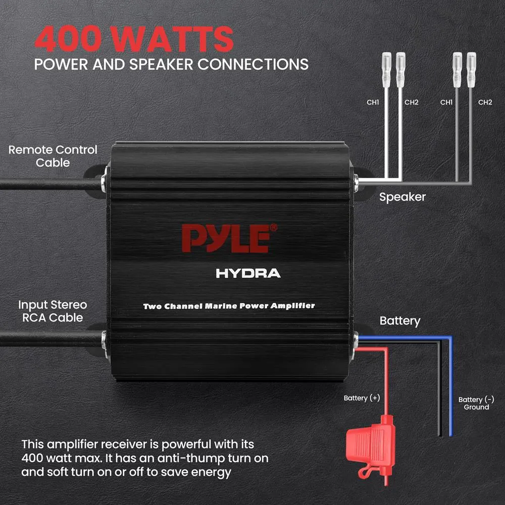 2 Channel 400 Watt Waterproof Micro Marine Amplifier