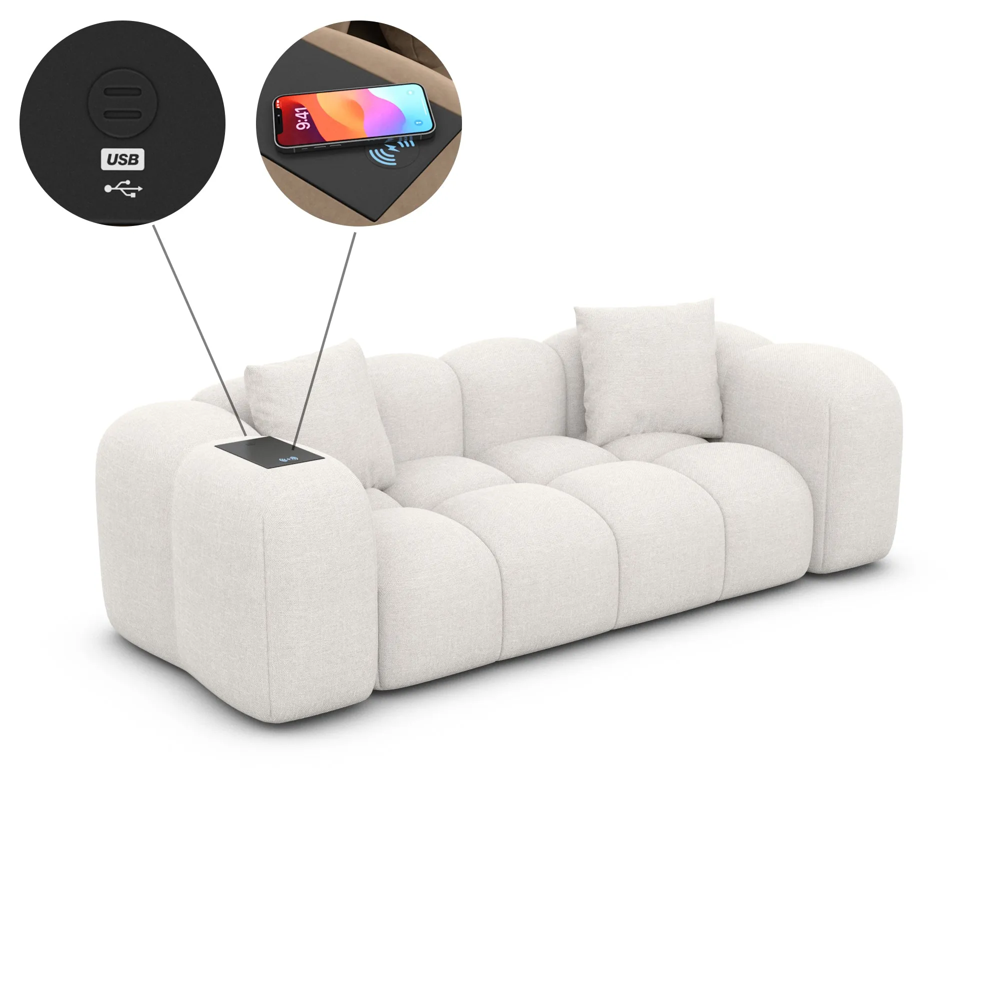 2 Seater Cloud with wireless phone charger and USB