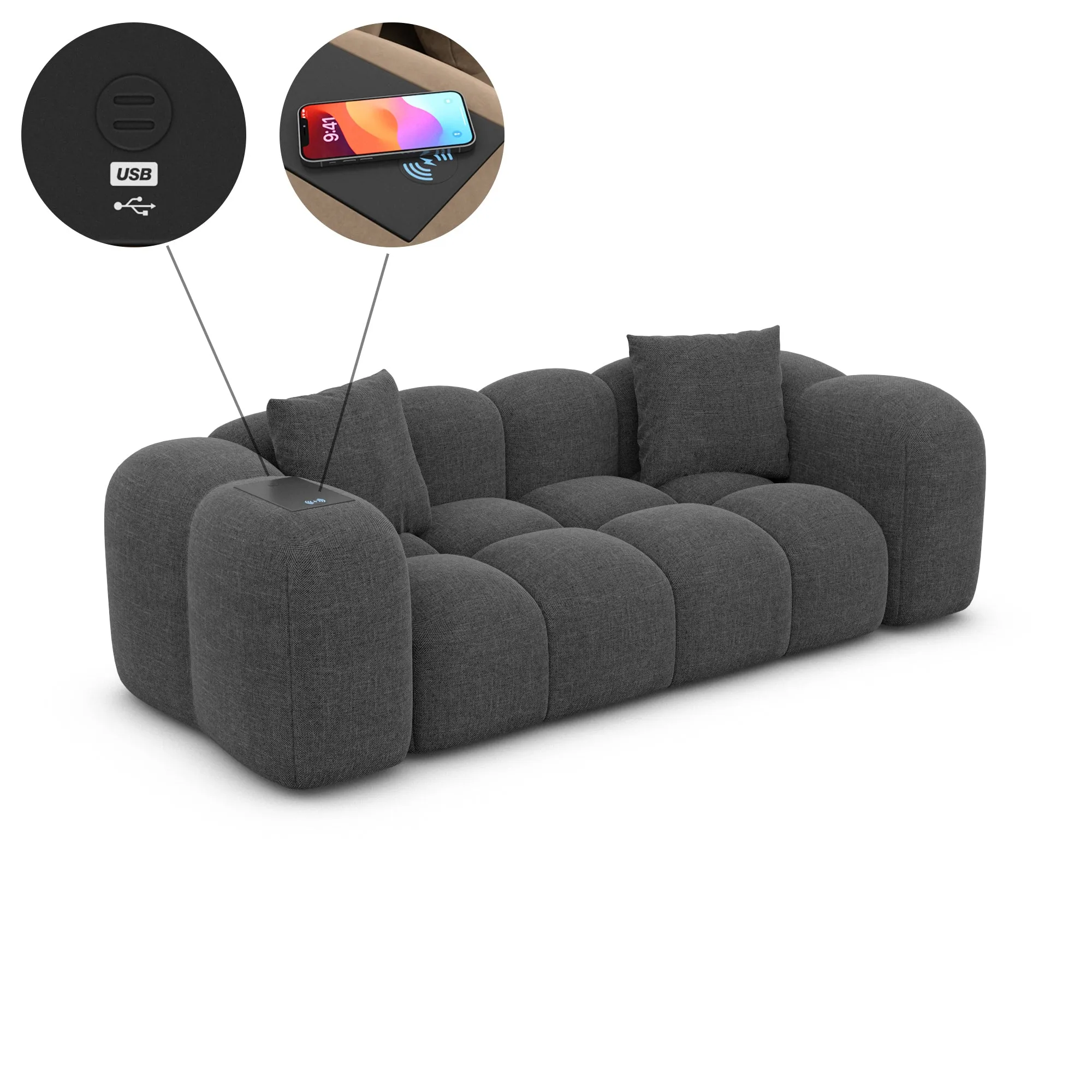 2 Seater Cloud with wireless phone charger and USB