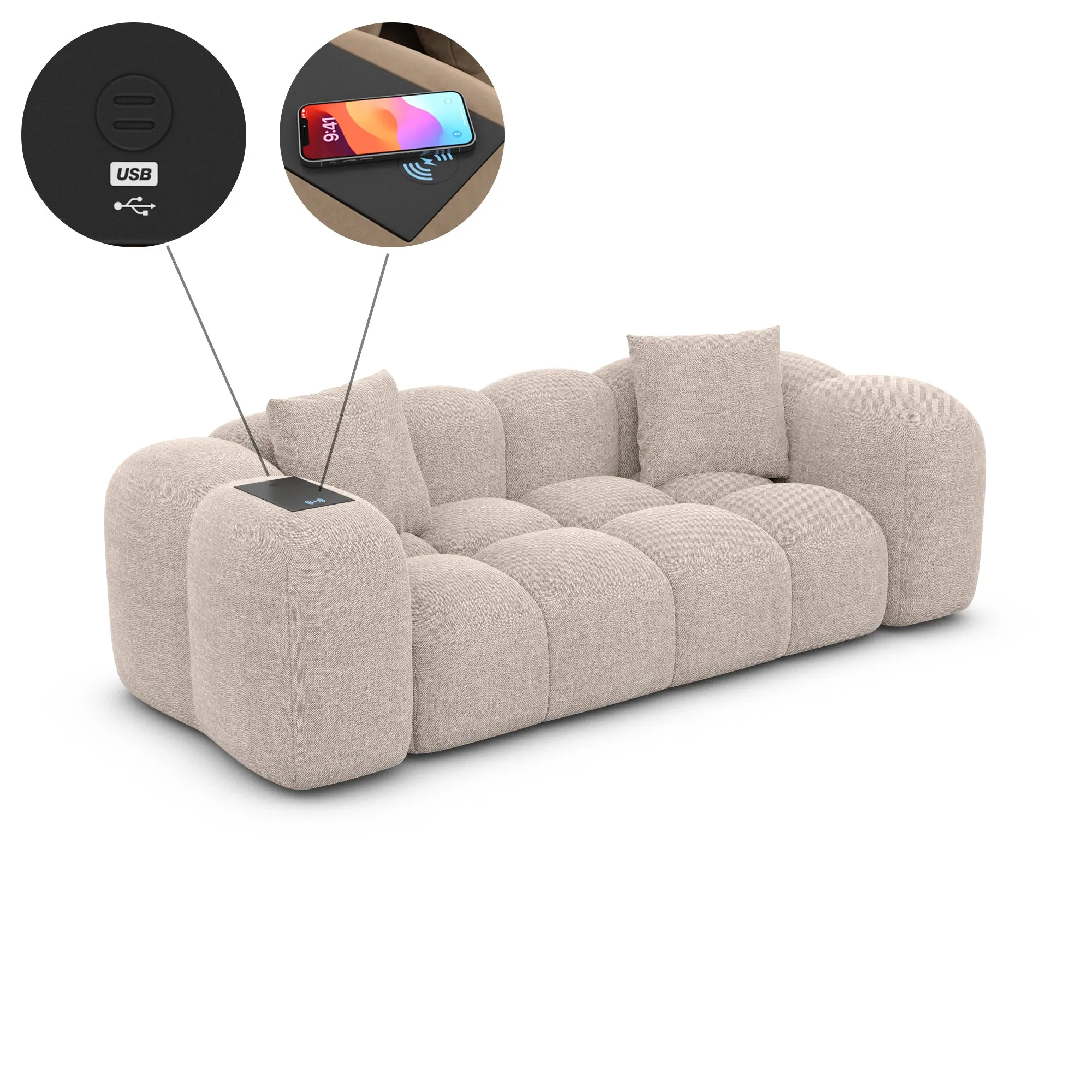 2 Seater Cloud with wireless phone charger and USB