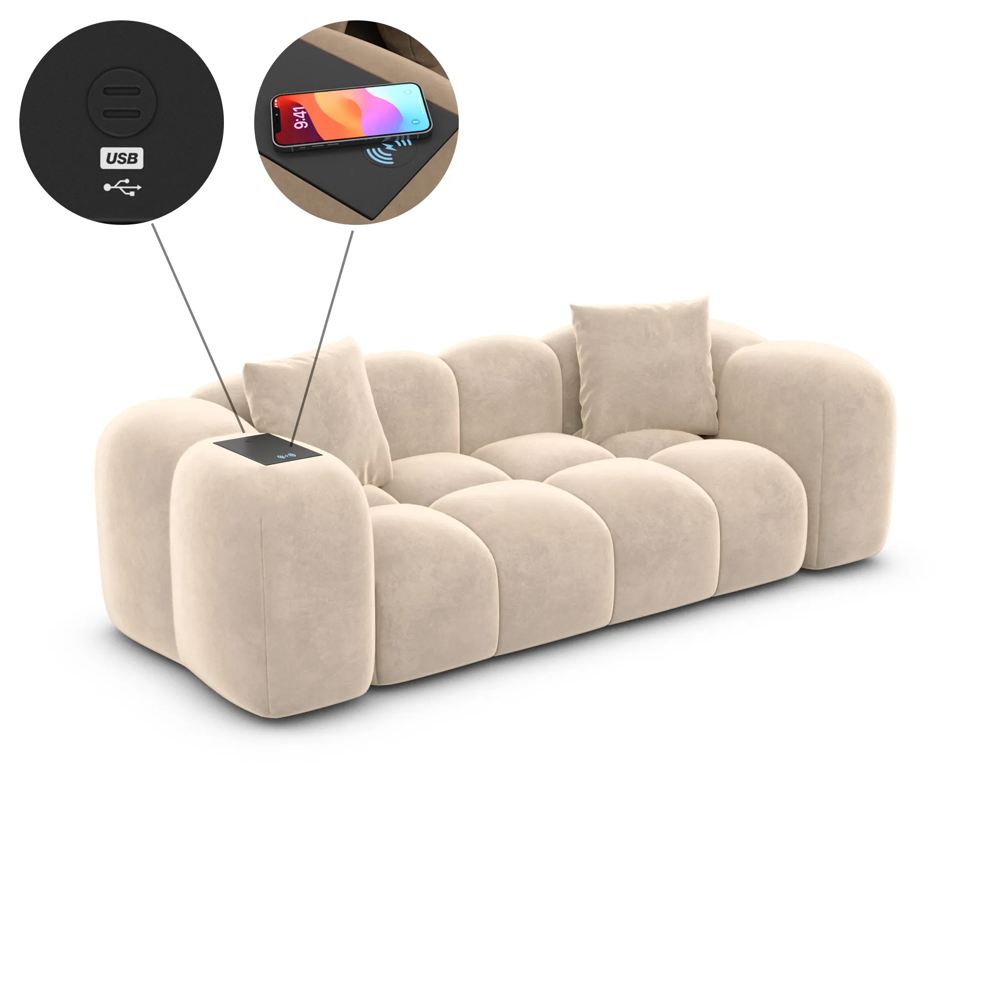 2 Seater Cloud with wireless phone charger and USB