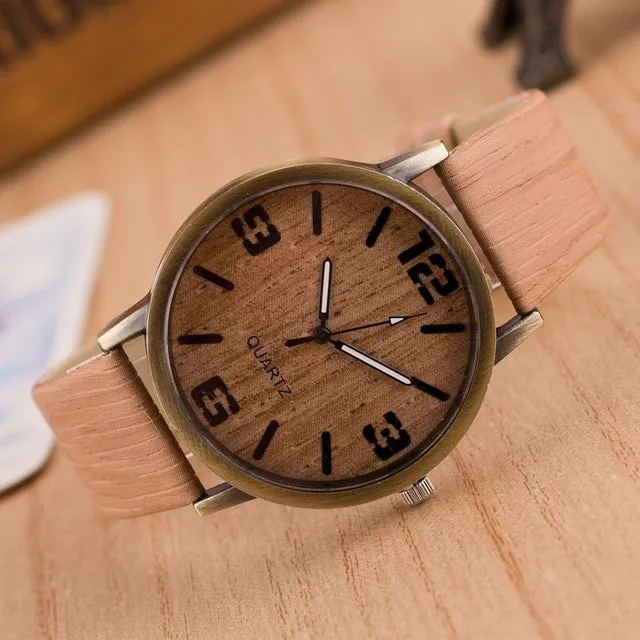 2016 New Design Vintage Wood Grain Watches for Men Women Fashion Quartz Watch Faux Leather Unisex Casual Wristwatches Gift