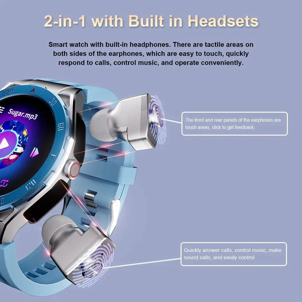 2024 Men's All-in-One Bluetooth Smartwatch with TWS Headphones and GPS Connectivity