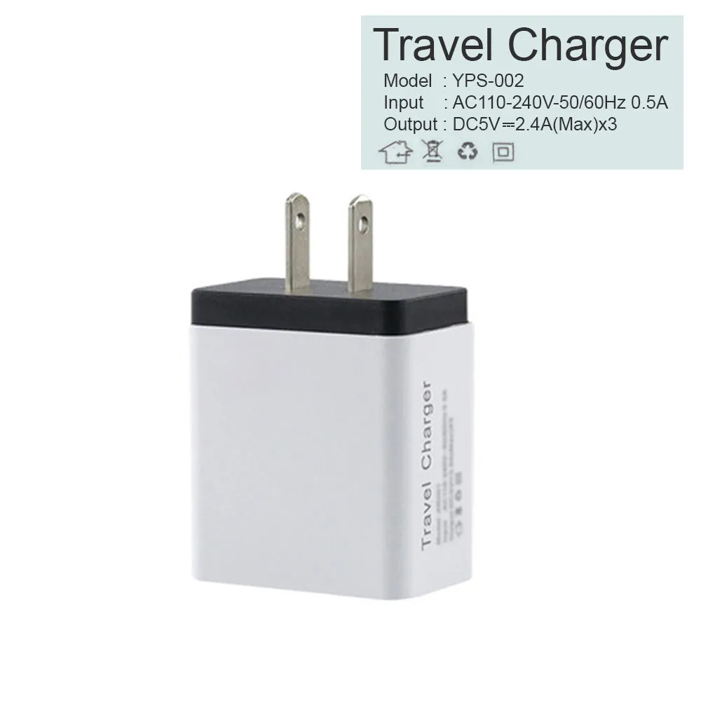 2.4A Metal Circle 3 USB Wall Charger AC Power Adapter - pack of 2