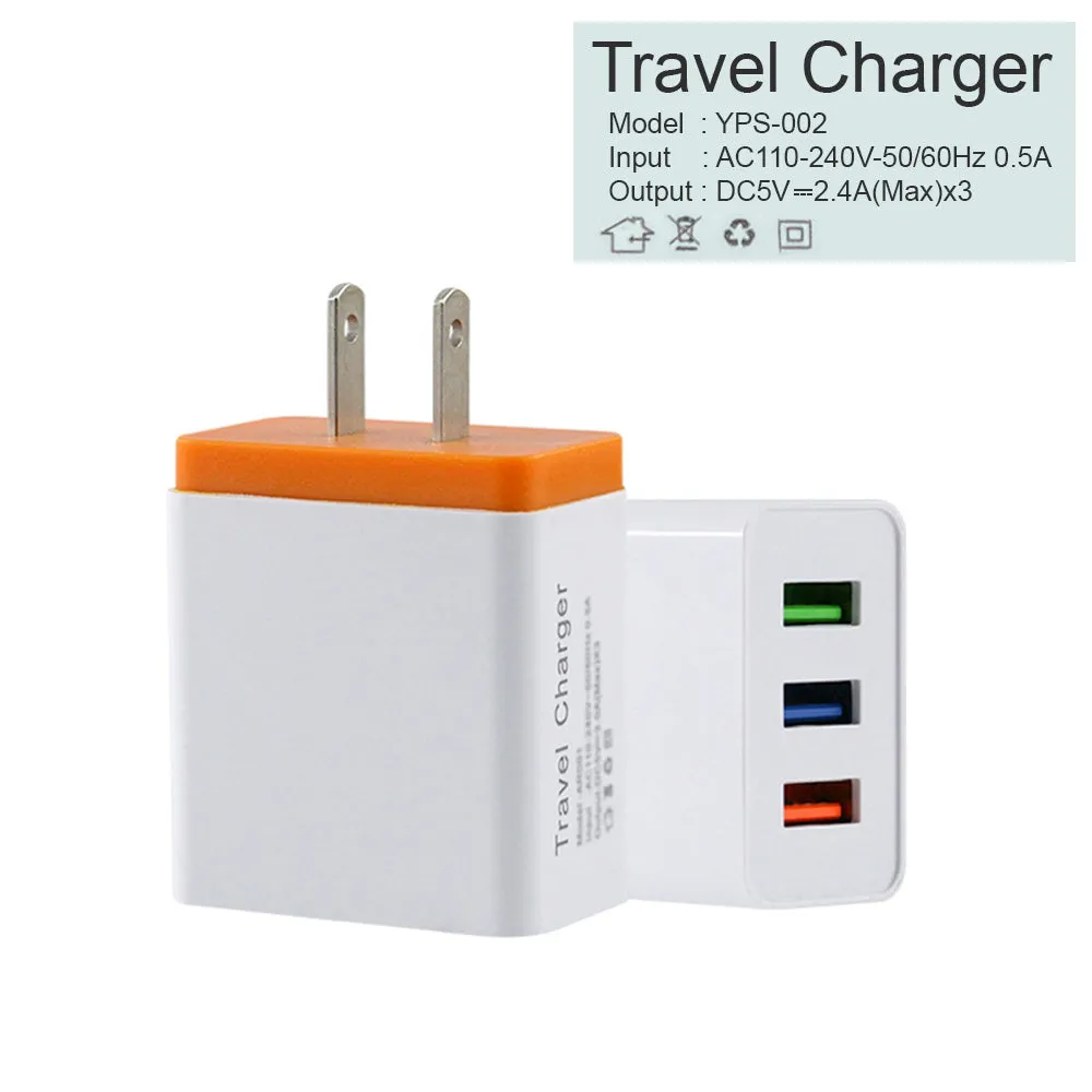 2.4A Metal Circle 3 USB Wall Charger AC Power Adapter - pack of 2