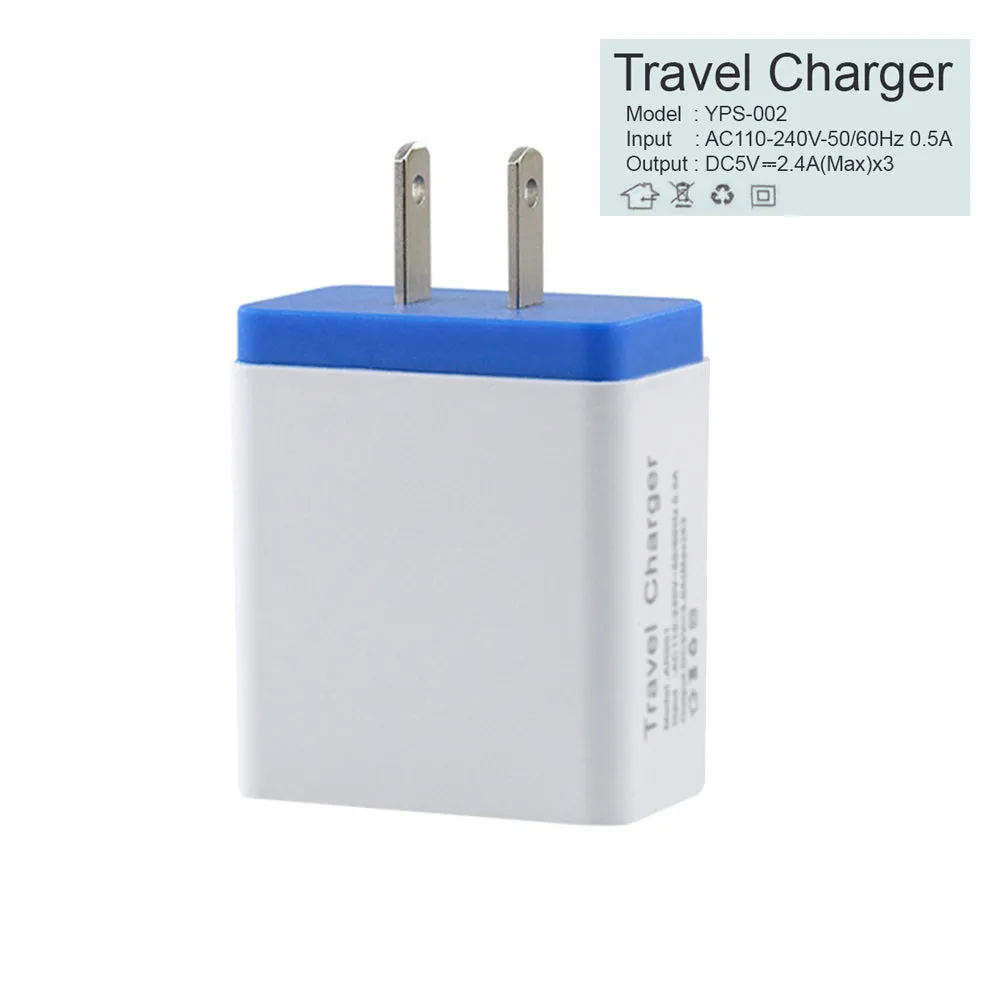 2.4A Metal Circle 3 USB Wall Charger AC Power Adapter - pack of 2