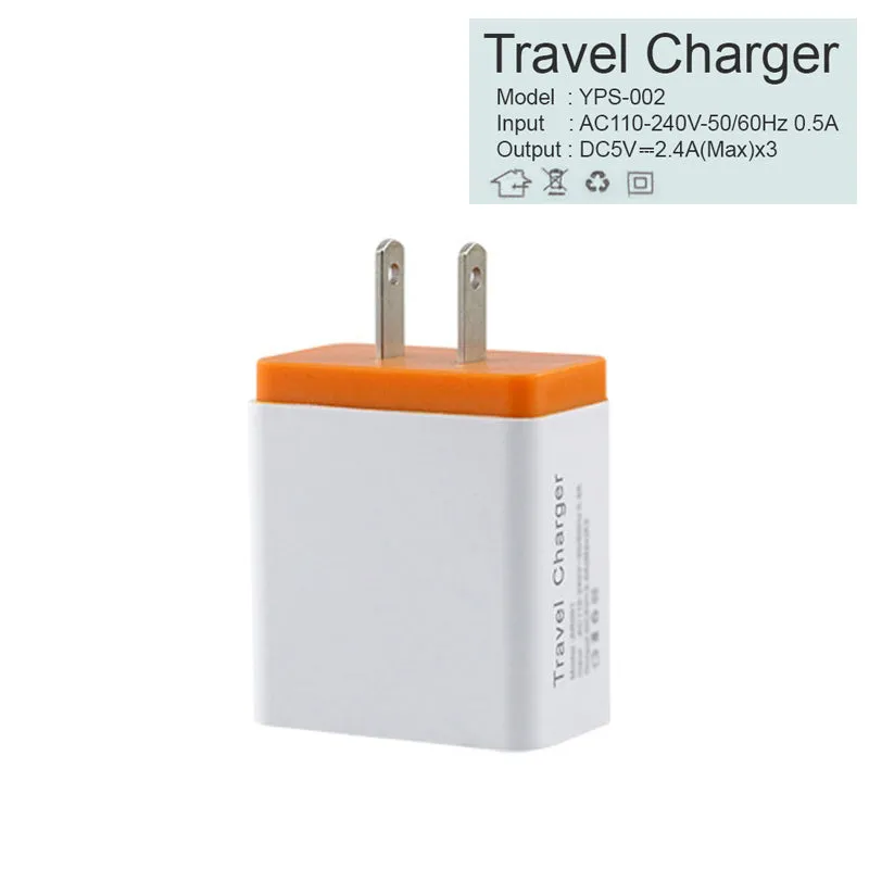 2.4A Metal Circle 3 USB Wall Charger AC Power Adapter - pack of 2