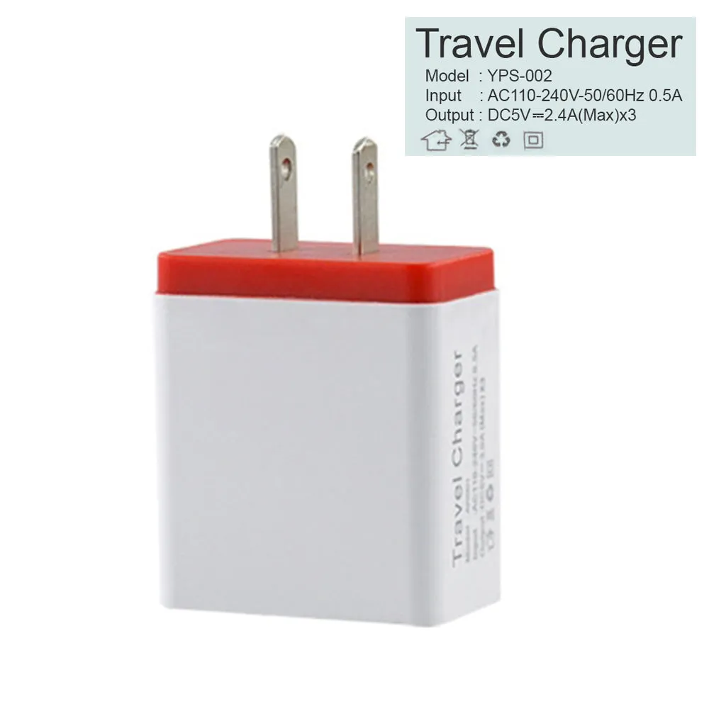 2.4A Metal Circle 3 USB Wall Charger AC Power Adapter - pack of 2