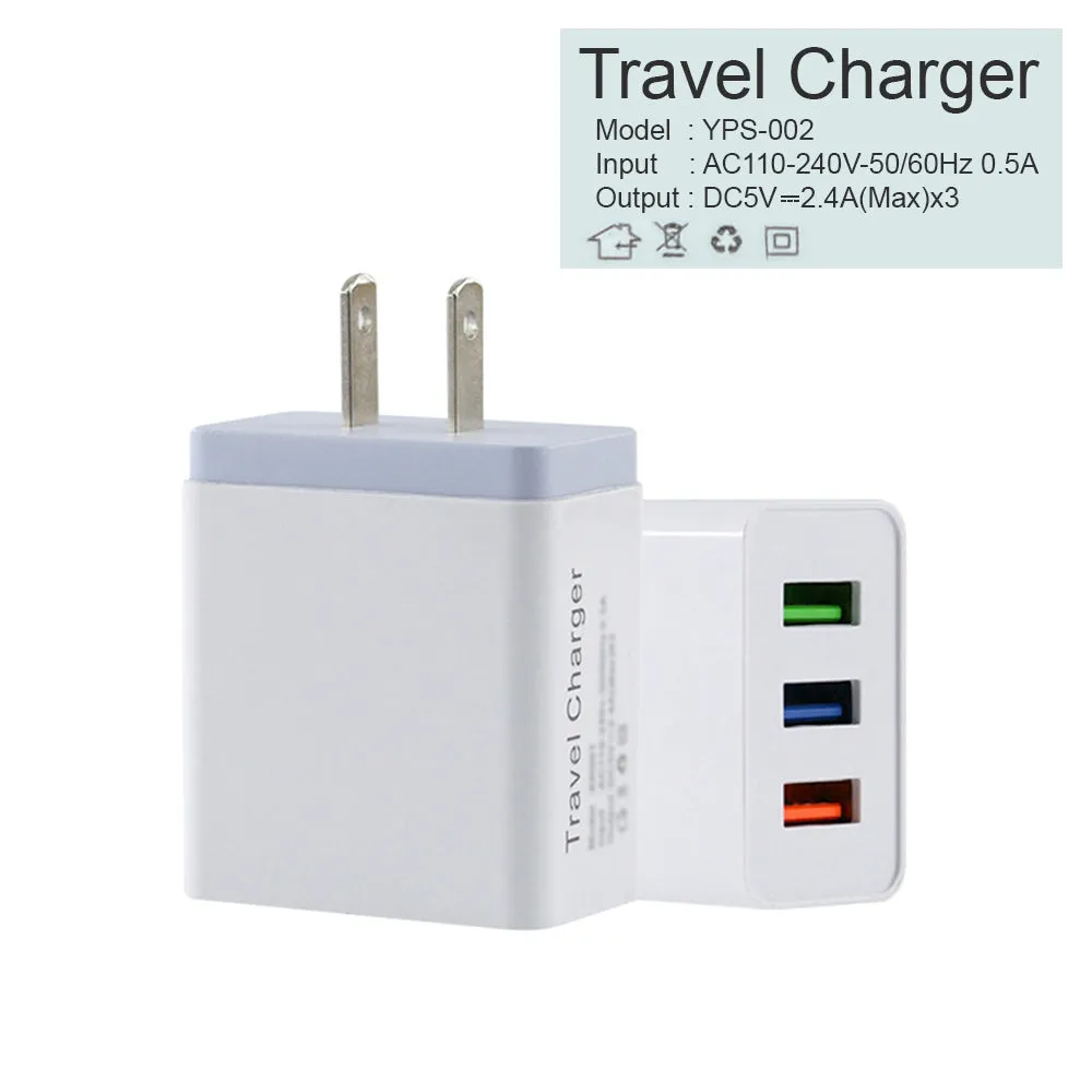 2.4A Metal Circle 3 USB Wall Charger AC Power Adapter - pack of 2