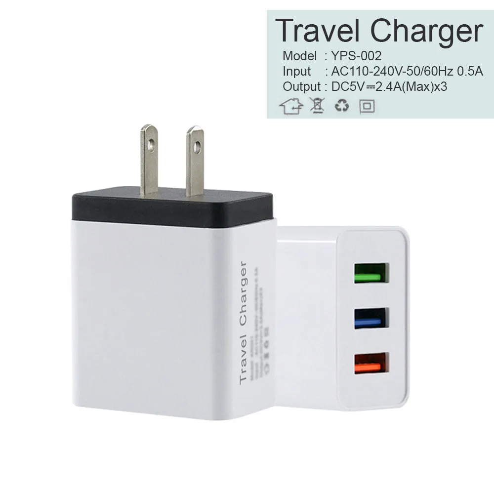 2.4A Metal Circle 3 USB Wall Charger AC Power Adapter - pack of 2