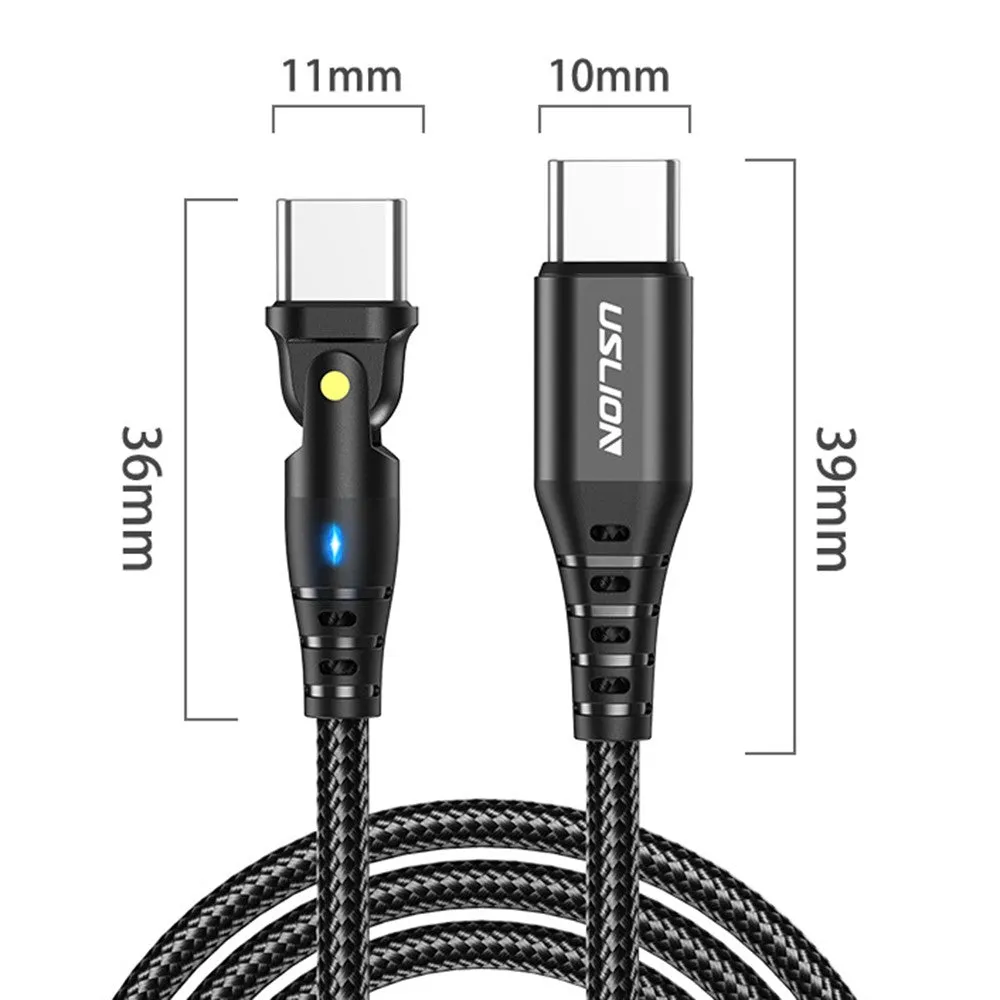 (2m) 60W USB C to USB C charging cable 180° nylon data cable with LED Power Delivery Quick Charge 4.0 - Blue