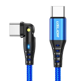 (2m) 60W USB C to USB C charging cable 180° nylon data cable with LED Power Delivery Quick Charge 4.0 - Blue