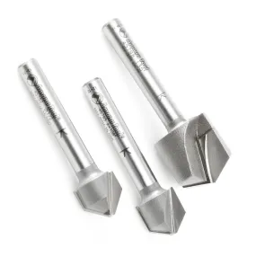 3 Piece Set Double Edge Folding 'V' Groove (ACM) Router Bit Set | 90, 108, 135°x 1⁄4" Shank | AMS-140 | 738685331408