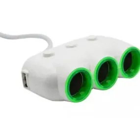 3-Port Lighter Socket Splitter with USB Charger