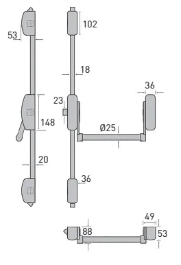 40TCPH3550320. STRAND PH355 Three Point Panic Bolt, Silver