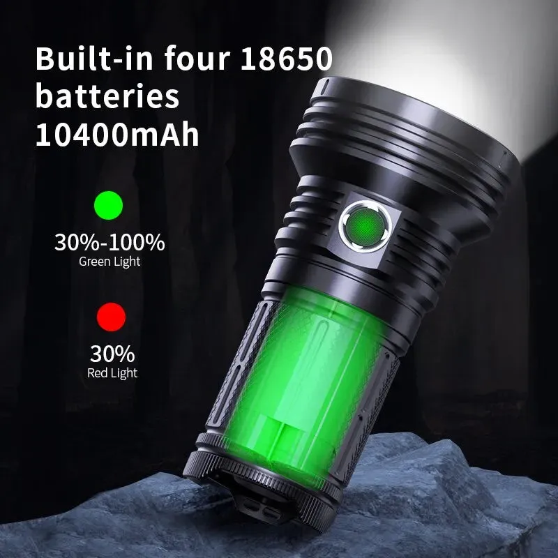 45000LM Ultra Powerful Flashlight Strong Light USB-C Rechargeable LED Torch 10400mAh 18650 Battery Power Bank Search Rescue PK80