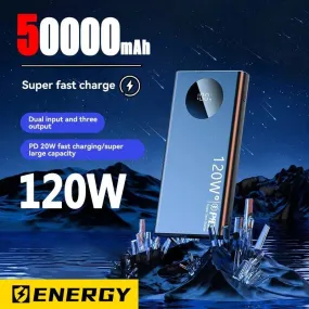 50000mAh Ultra-Slim 120W High-Speed Charging Power Bank - External Battery for Mobile Devices