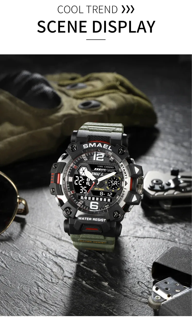 50m Waterproof Sports Men's Watch, Military Digital 8072 Dual Display Watch, Quartz  Led Digital