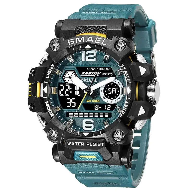 50m Waterproof Sports Men's Watch, Military Digital 8072 Dual Display Watch, Quartz  Led Digital