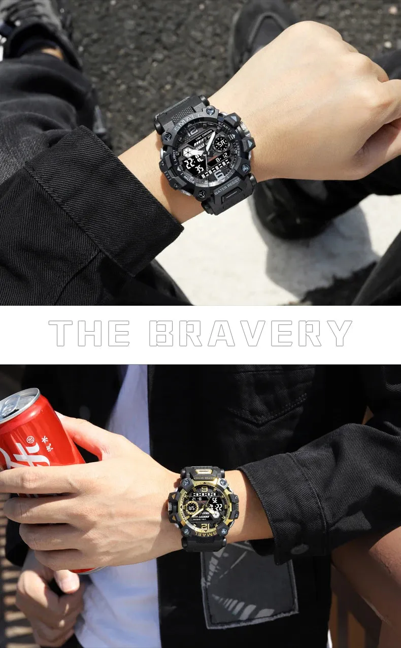 50m Waterproof Sports Men's Watch, Military Digital 8072 Dual Display Watch, Quartz  Led Digital