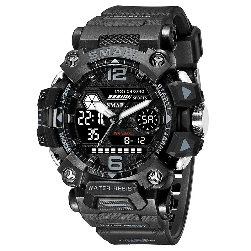 50m Waterproof Sports Men's Watch, Military Digital 8072 Dual Display Watch, Quartz  Led Digital