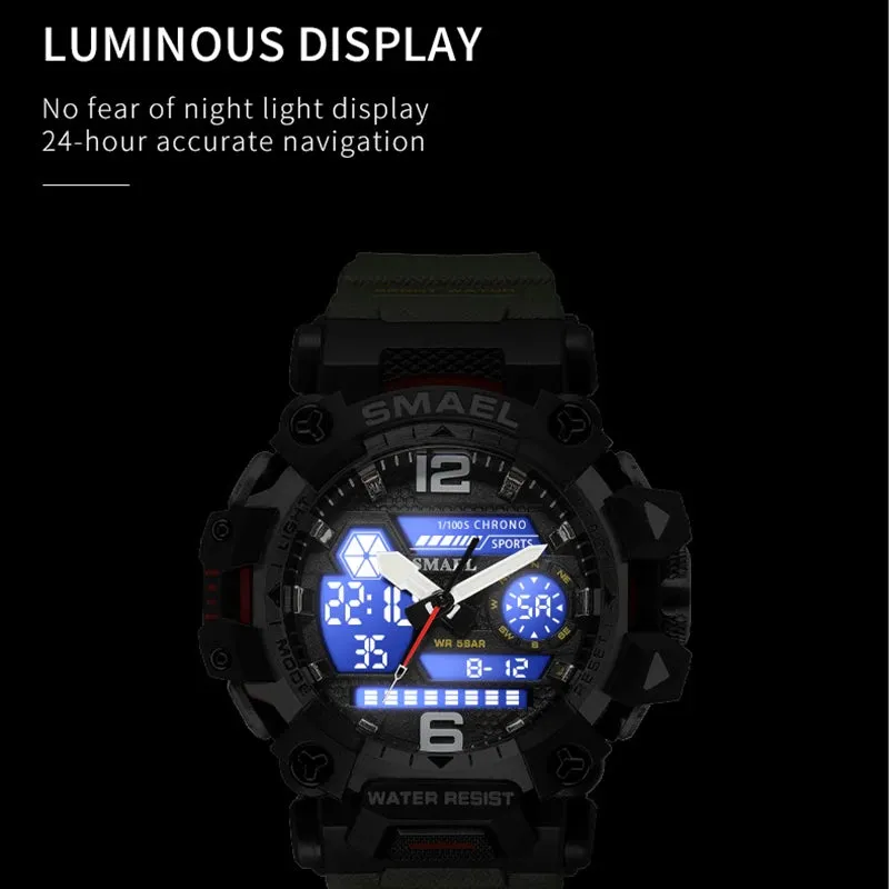 50m Waterproof Sports Men's Watch, Military Digital 8072 Dual Display Watch, Quartz  Led Digital