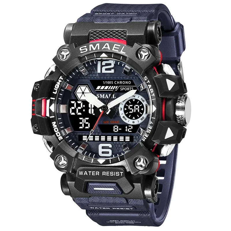 50m Waterproof Sports Men's Watch, Military Digital 8072 Dual Display Watch, Quartz  Led Digital