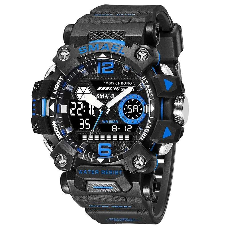 50m Waterproof Sports Men's Watch, Military Digital 8072 Dual Display Watch, Quartz  Led Digital