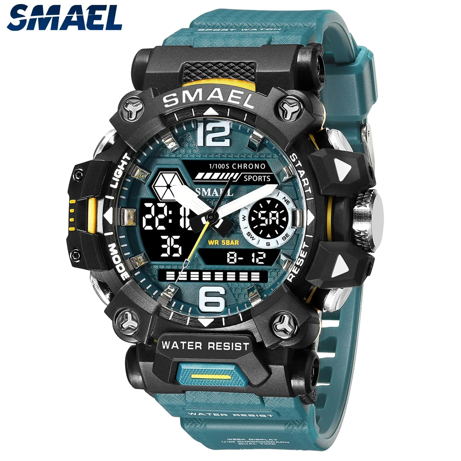 50m Waterproof Sports Men's Watch, Military Digital 8072 Dual Display Watch, Quartz  Led Digital