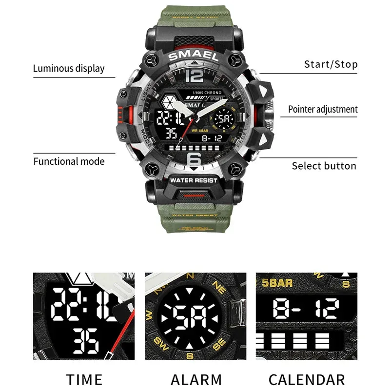 50m Waterproof Sports Men's Watch, Military Digital 8072 Dual Display Watch, Quartz  Led Digital