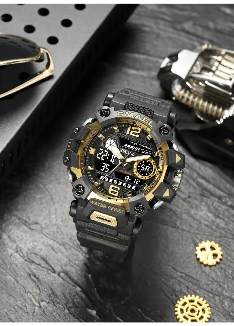 50m Waterproof Sports Men's Watch, Military Digital 8072 Dual Display Watch, Quartz  Led Digital