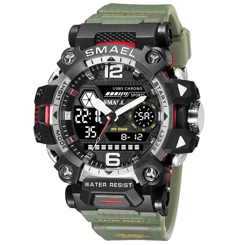 50m Waterproof Sports Men's Watch, Military Digital 8072 Dual Display Watch, Quartz  Led Digital