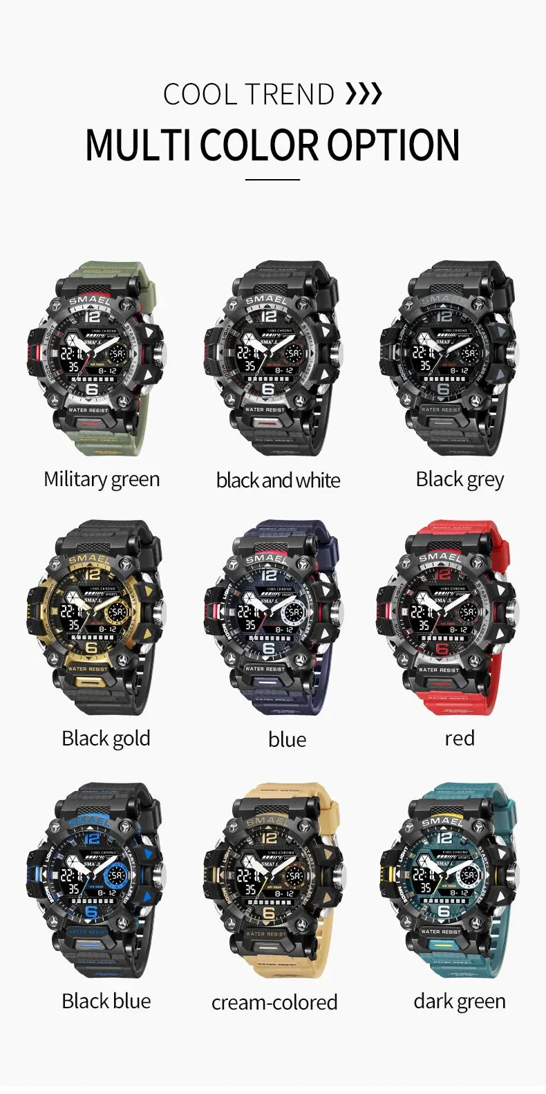 50m Waterproof Sports Men's Watch, Military Digital 8072 Dual Display Watch, Quartz  Led Digital