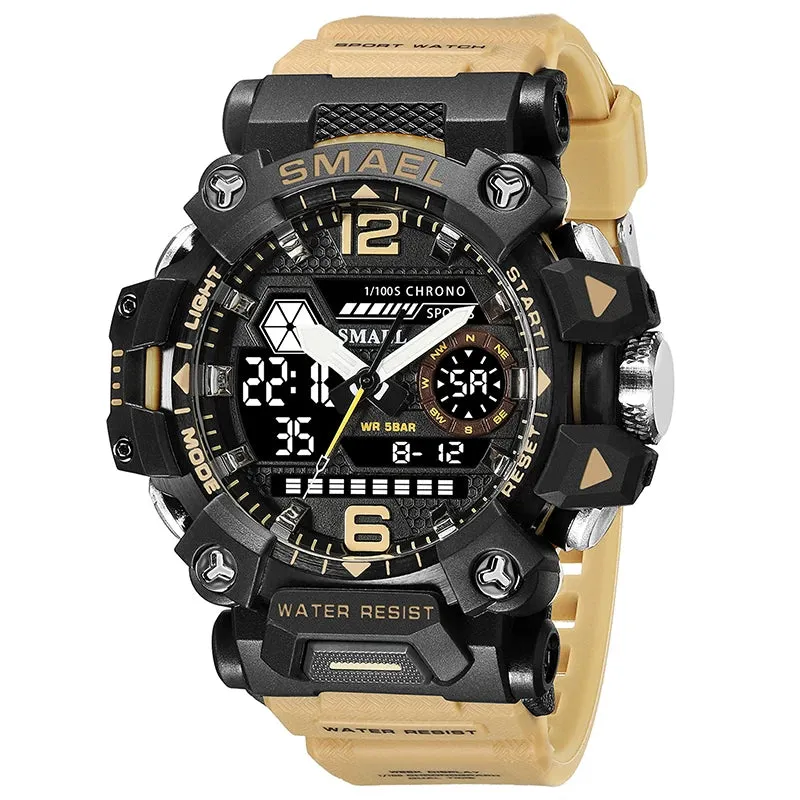 50m Waterproof Sports Men's Watch, Military Digital 8072 Dual Display Watch, Quartz  Led Digital