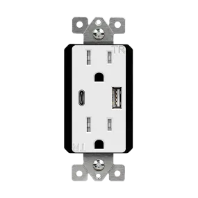 5.8A USB Type A/Type-C Wall  Outlet Charger with 15A  Tamper-Resistant Receptacle