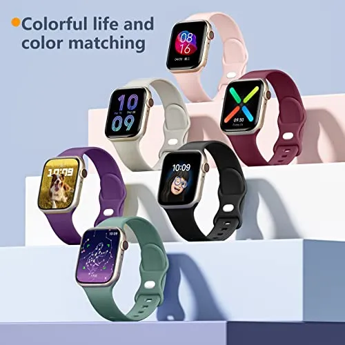 8 Pack Sport Bands Compatible with Apple Watch Band 44mm 45mm 42mm 49mm 41mm 38mm 40mm, Soft Silicone Waterproof Strap for Apple Watch Ultra/Ultra 2 iWatch Bands Series 9 8 7 6 5 4 3 2 1 SE Women Men