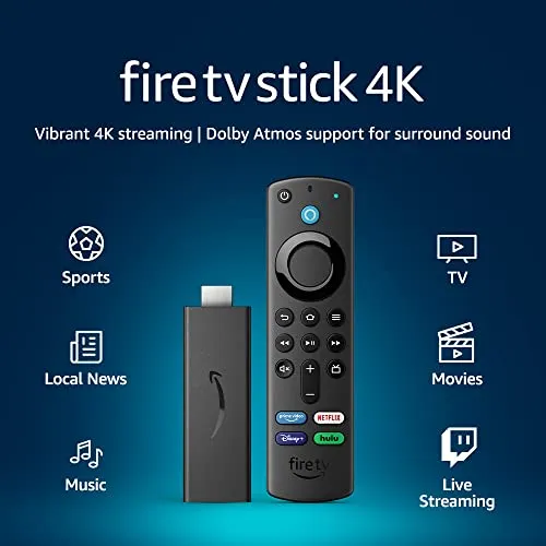 Amazon Fire TV Stick 4K, brilliant 4K streaming quality, TV and smart home controls, free and live TV