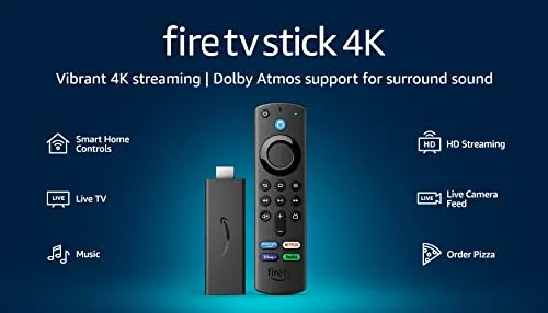 Amazon Fire TV Stick 4K, brilliant 4K streaming quality, TV and smart home controls, free and live TV