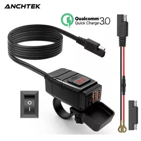 Anchtek Motorcycle USB Charger QC3.0 Handlebar Fast Charging Waterproof 12V Socket Adapter With Voltmeter Motorcycle Accessories