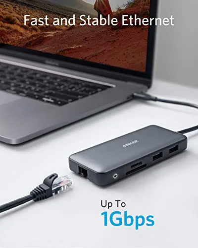 Anker USB C Hub, PowerExpand 8-in-1 USB C Adapter, with Dual 4K HDMI, 100W Power Delivery, 1 Gbps Ethernet, 2 USB 3.0 Data Ports, SD and microSD Card Reader, for MacBook Pro, XPS and More