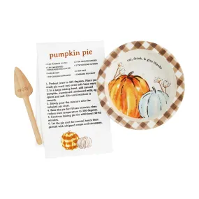 Autumn Watercolor Pumpkin Thanksgiving Pie Towel Server Box Set