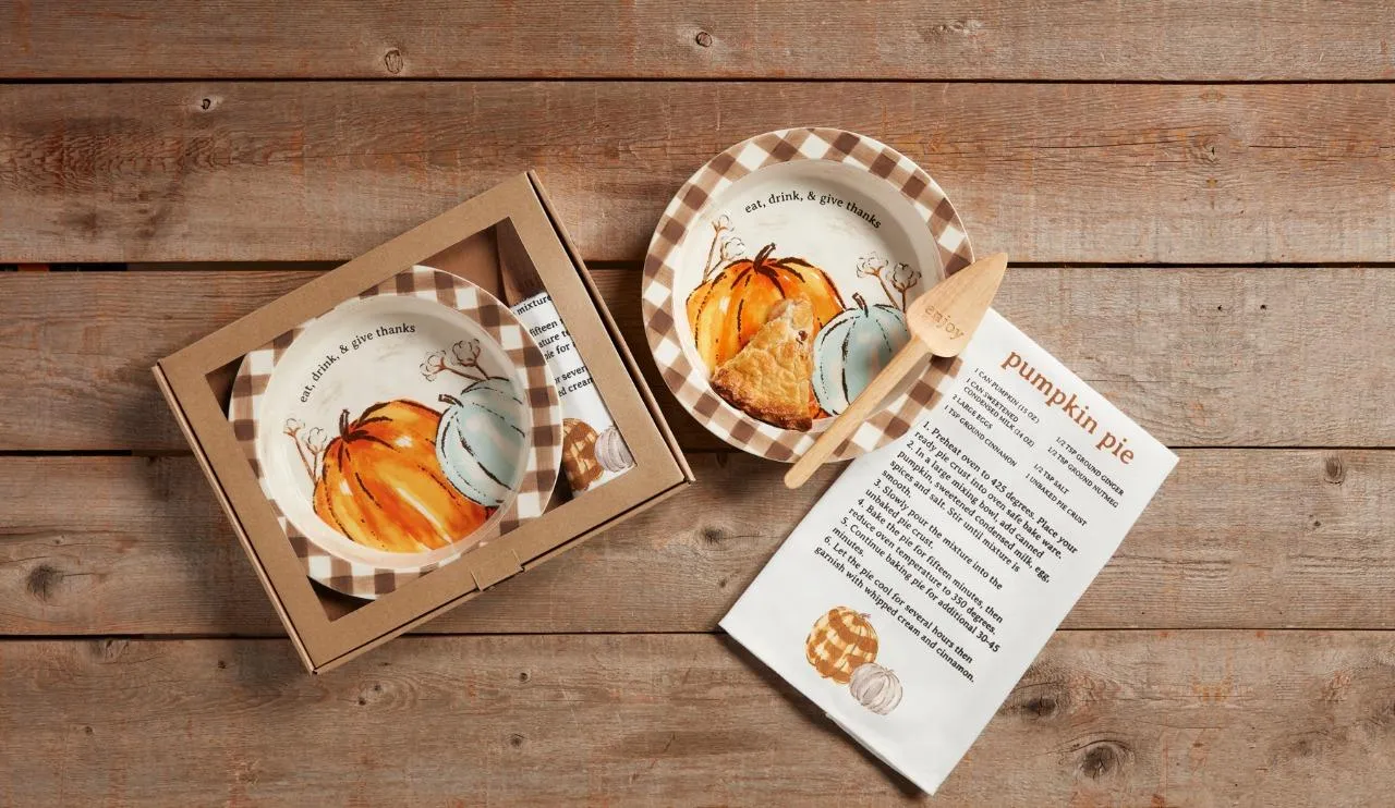 Autumn Watercolor Pumpkin Thanksgiving Pie Towel Server Box Set