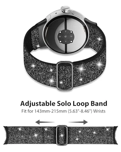 BandRain Bling Stretchy Nylon Bands Compatible with Pixel Watch 3 Band 41mm/Pixel Watch 2 Band/Google Pixel Watch Band - Upgraded Connector - Adjustable Luxury Elastic Sparkle Loop Straps for Women