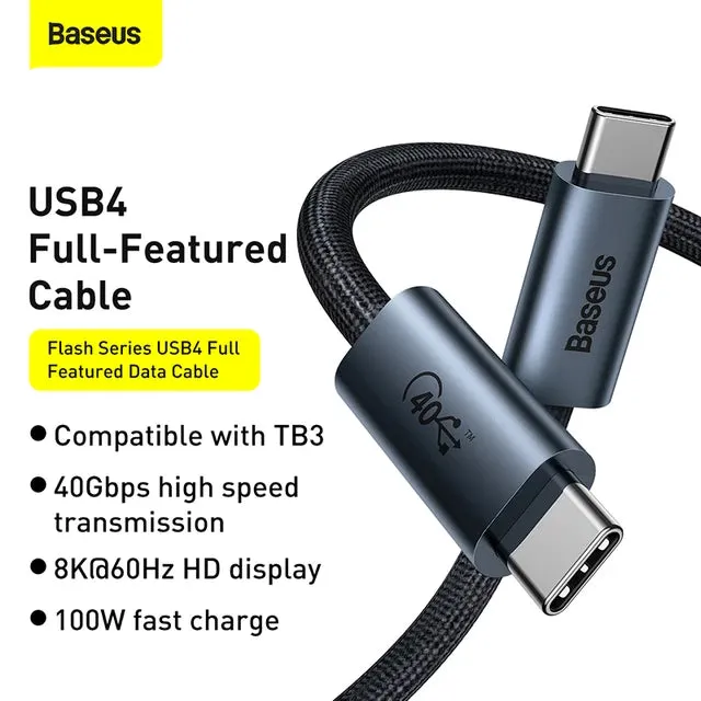 Baseus 100W Thunderbolt PD 8K@60Hz Type C USB 4 Quick Charger Cable