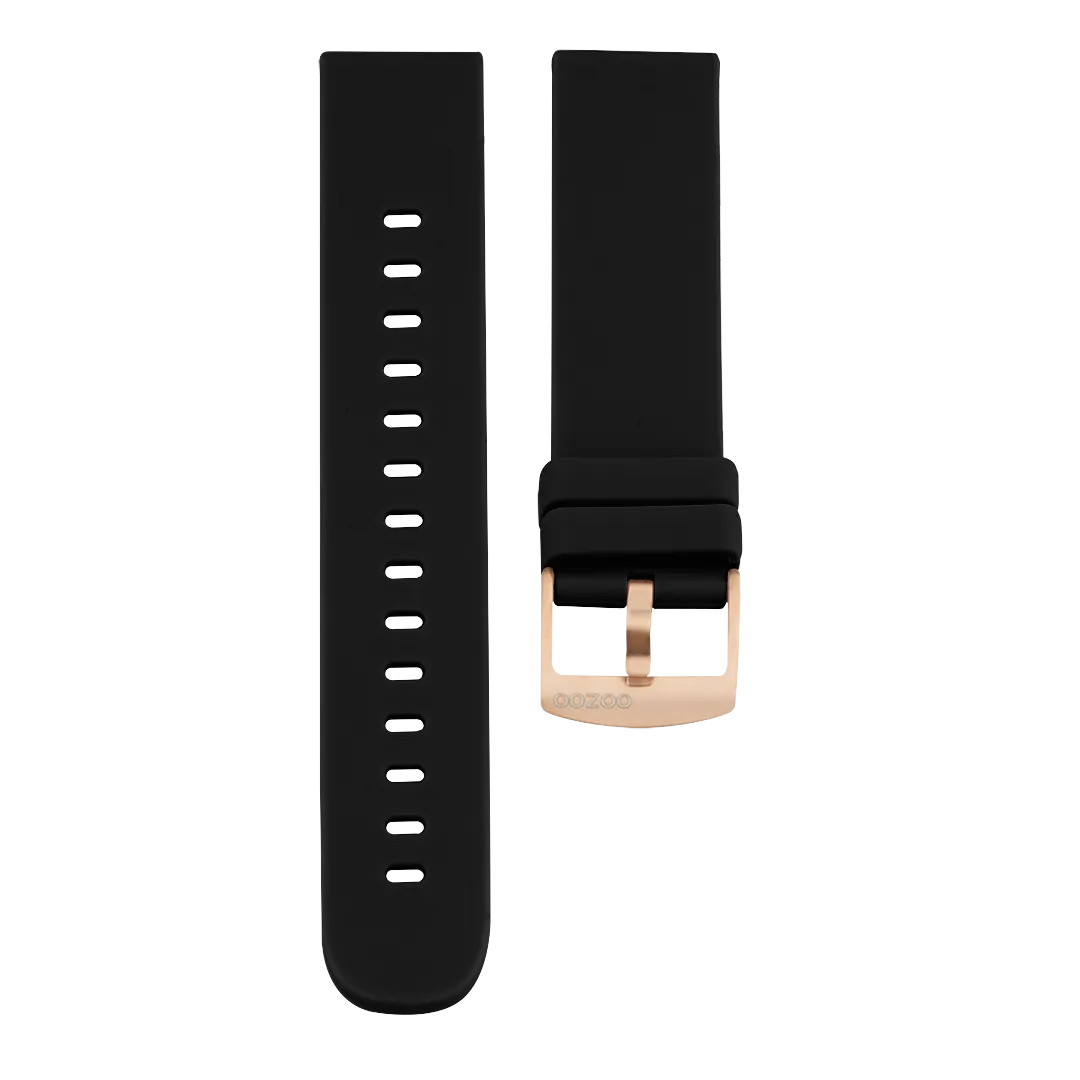 Black OOZOO rubber strap with rose gold clasp