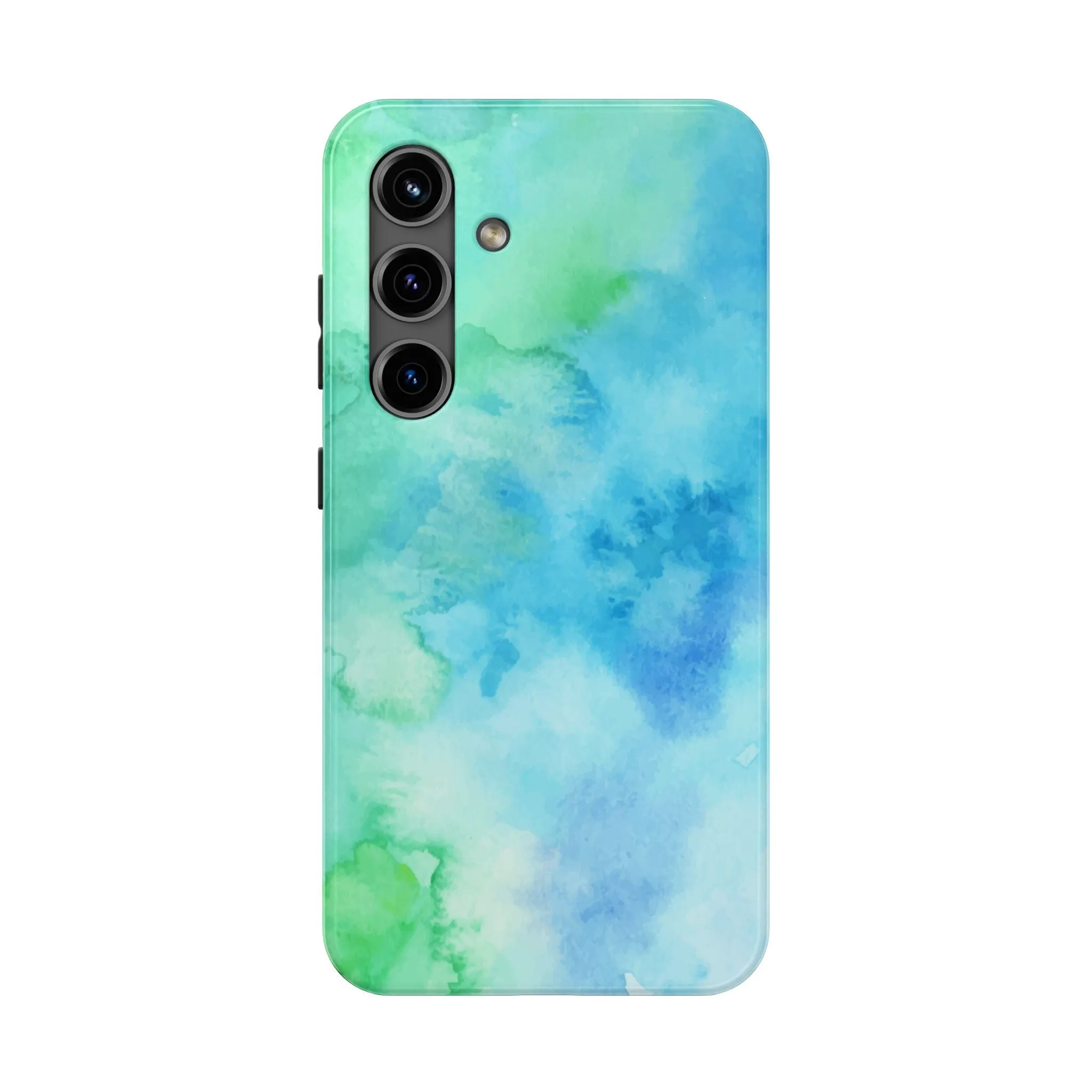 Blue Green Watercolor Tough Phone Case, Tie Dye Colorful Print Cute Cell Iphone 15 14 13 Pro Max 12 11 XS XR X 7 SE 8 Galaxy S24 S23 S22