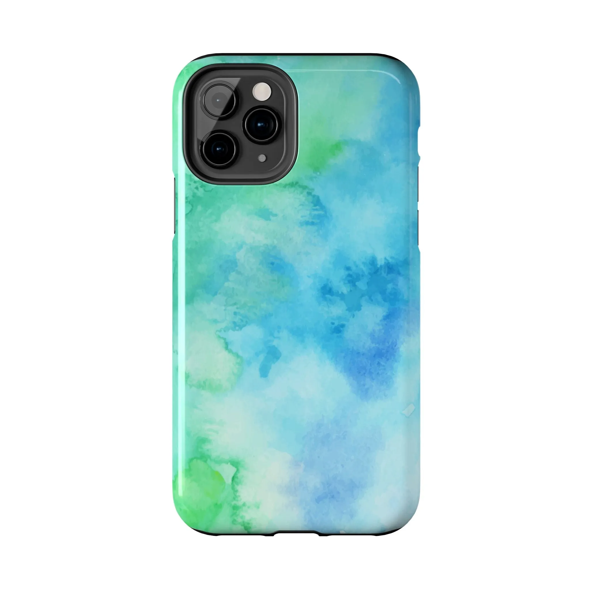 Blue Green Watercolor Tough Phone Case, Tie Dye Colorful Print Cute Cell Iphone 15 14 13 Pro Max 12 11 XS XR X 7 SE 8 Galaxy S24 S23 S22