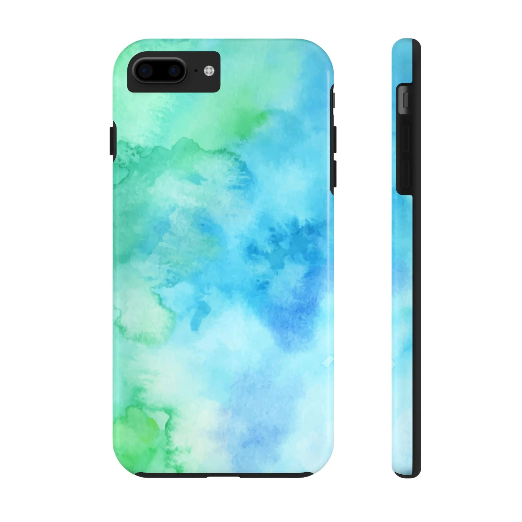 Blue Green Watercolor Tough Phone Case, Tie Dye Colorful Print Cute Cell Iphone 15 14 13 Pro Max 12 11 XS XR X 7 SE 8 Galaxy S24 S23 S22