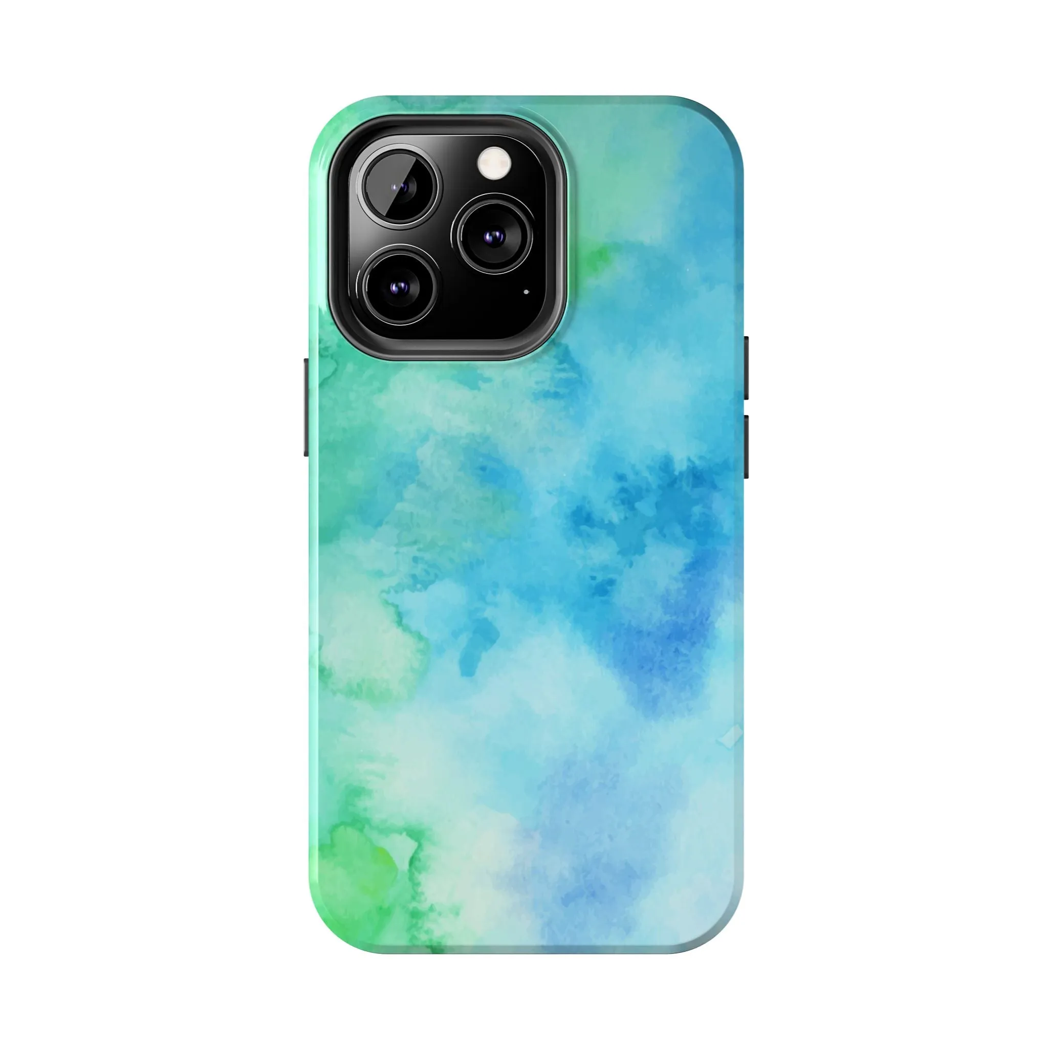 Blue Green Watercolor Tough Phone Case, Tie Dye Colorful Print Cute Cell Iphone 15 14 13 Pro Max 12 11 XS XR X 7 SE 8 Galaxy S24 S23 S22